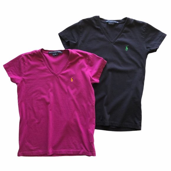 2 Ralph Lauren Sport V-Neck T-Shirt Purple Navy XS - Picture 1 of 12